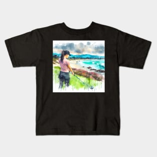 Artistic illustration of a woman golfer Kids T-Shirt